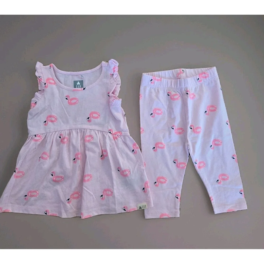 GAP Flamingo Print Toddler Pink Sleeveless Tunic and Pants, Size‎ 18-24 months